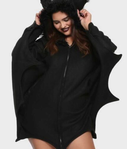 Girl Bat Black Hooded Costume Jacket For Women.
