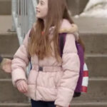 Annie Film My Christmas Guide 2023 Ava Weiss Pink Hooded Puffer Jacket.
