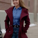 Peyton Film My Christmas Guide 2023 Amber Marshall Maroon Hooded Coat
